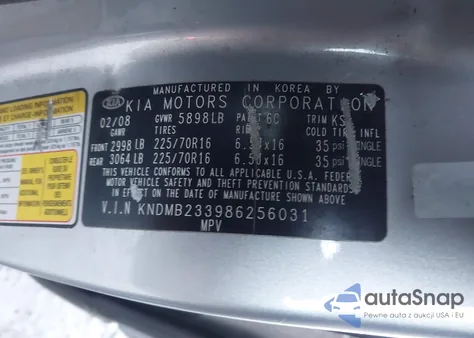 2008 Kia Sedona Lx из США, поврежденный, VIN KNDMB233986256031